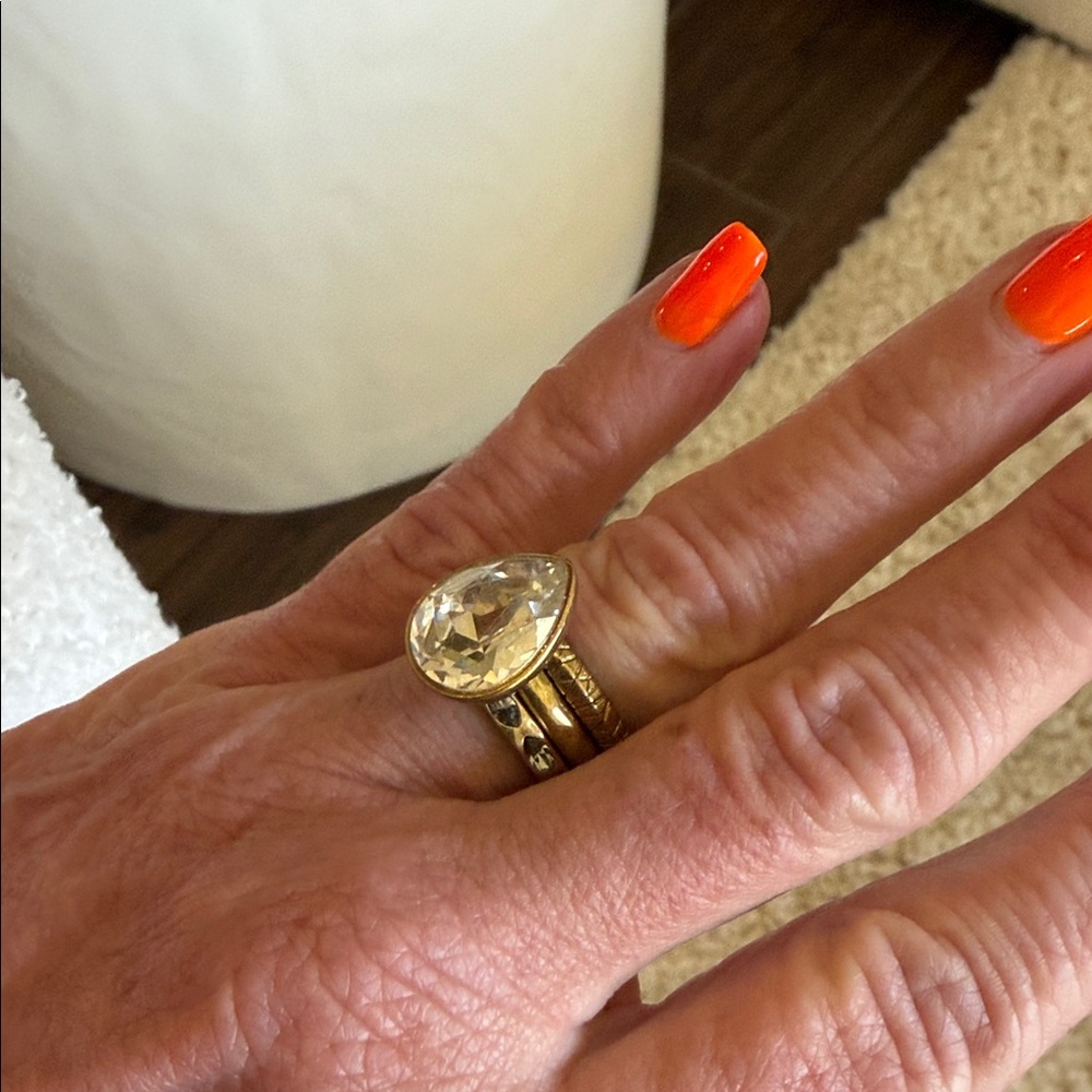 Silpada Brass/Gold-Tone Trio Ring Set with Clear Faceted Stone - Picture 3 of 6
